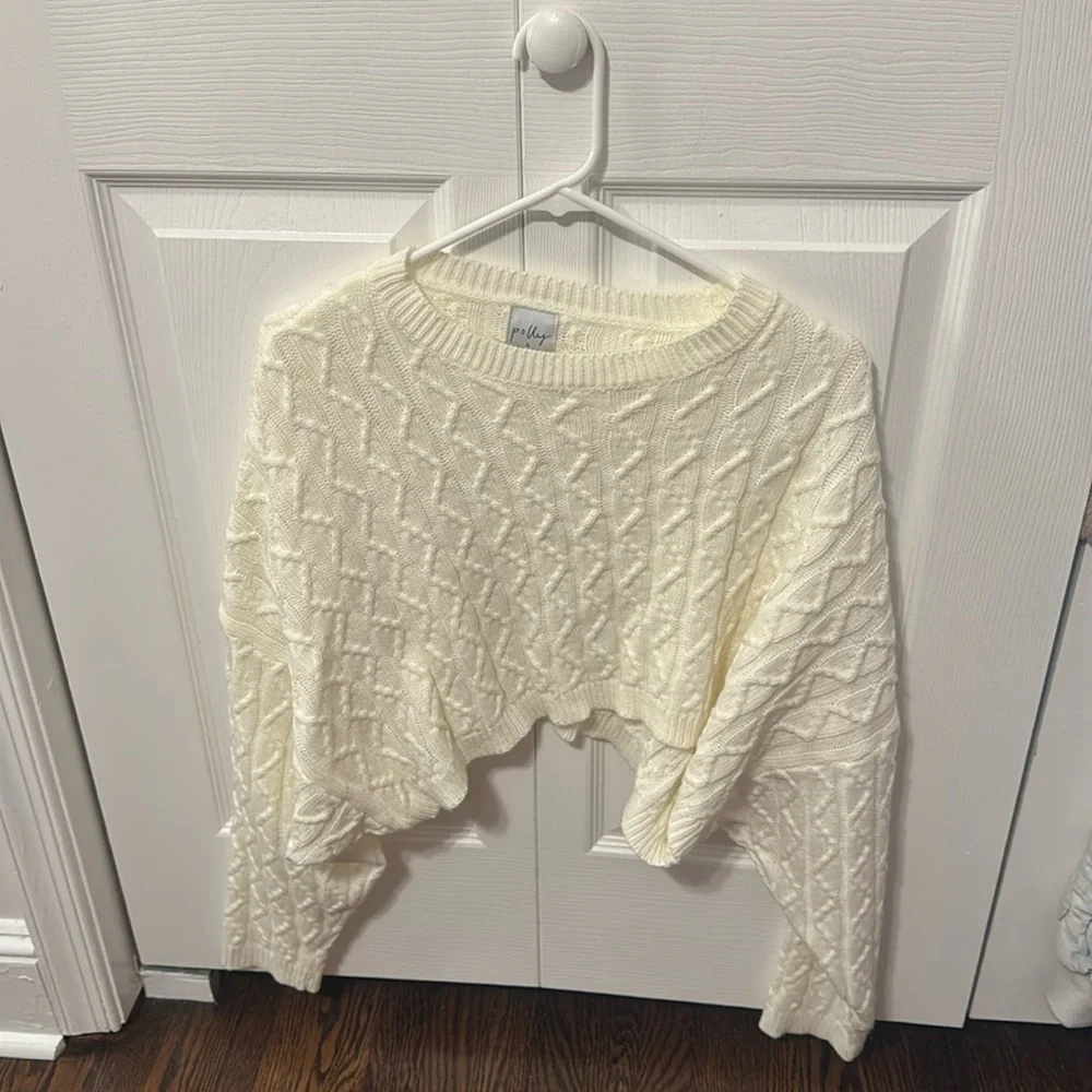 Princess Polly White Ainsley Cream Cable Knit Cropped Sweater - Picture 3 of 5